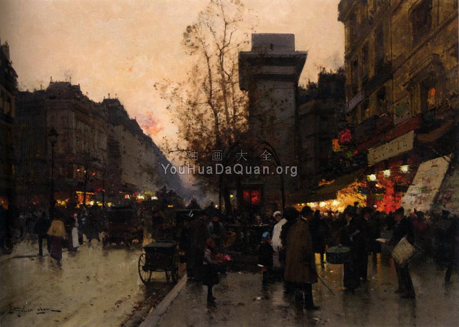 Eugene Galien Laloue Animation Pres de la Porte Saint Den - 尤金·加林·拉卢